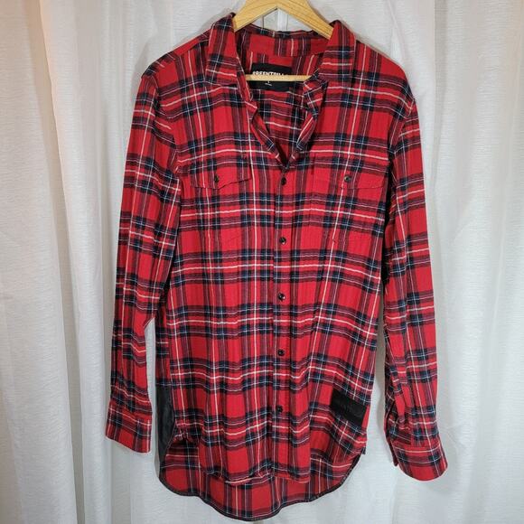 Been Trill Red Plaid Flannel Shirt Mens Large Long Sleeve Button Streetwear - Picture 1 of 9
